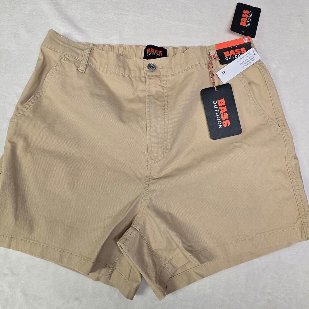 Bass Outdoor Women's Stretch-Canvas Anywhere Shorts in tan sz 12 BNWT